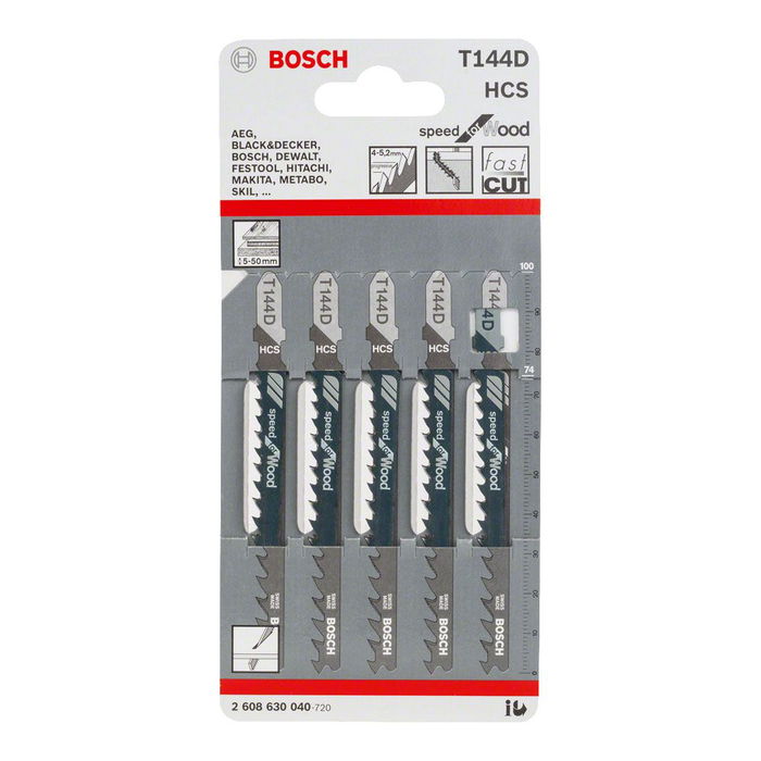 Bosch 2608630040 Hojas de sierra de calar T 144 D Speed Wood, Set de 5 uds para Madera blanda