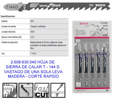 Bosch T 144 D Speed Wood Set de 5 hojas de sierra de calar