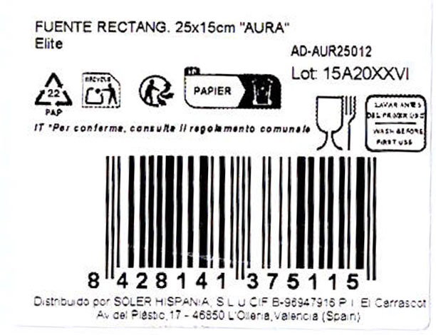 Alfares Fuente Rectangular AURA Elite 25x15cm