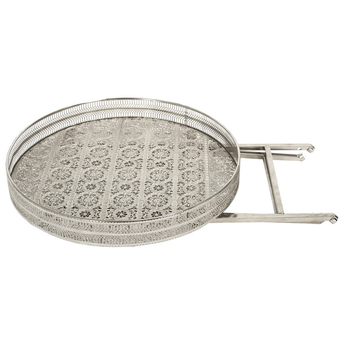 Home Deco Factory Mesa Plegable Metal Diámetro 48 cm Plateada Hierro Decorativa Funcional