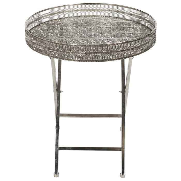 Home Deco Factory Mesa Plegable Metal Diámetro 48 cm Plateada Hierro Decorativa Funcional