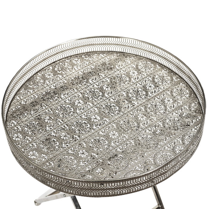 Home Deco Factory Mesa Plegable Metal Diámetro 48 cm Plateada Hierro Decorativa Funcional