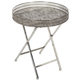Home Deco Factory Mesa Plegable Metal Diámetro 48 cm Plateada Hierro Decorativa Funcional