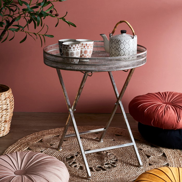 Home Deco Factory Mesa Plegable Metal Diámetro 48 cm Plateada Hierro Decorativa Funcional