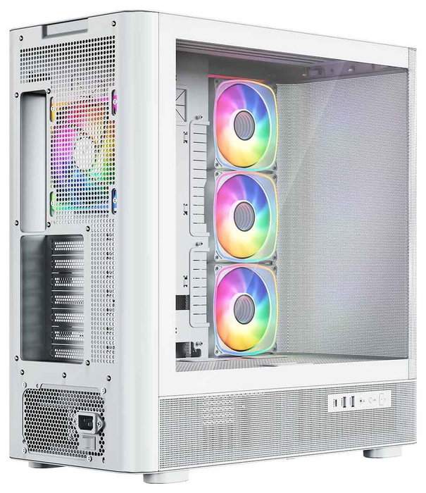 Modecom Volcano AQ500 ARGB Midi Tower Blanca, Carcasa para PC Gaming con Pantalla LCD 6.2" y 4 Ventiladores ARGB