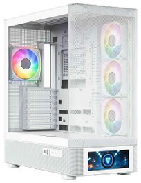 Modecom Volcano AQ500 ARGB Midi Tower Blanca, Carcasa para PC Gaming con Pantalla LCD 6.2" y 4 Ventiladores ARGB