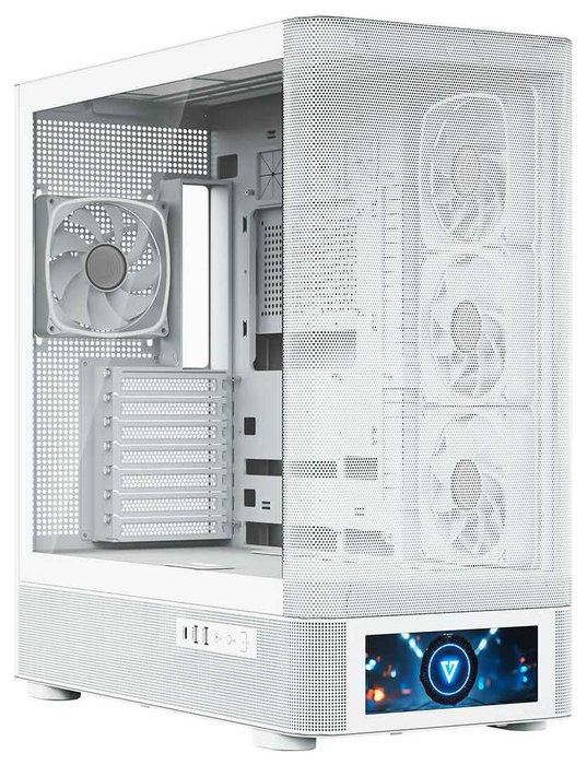 Modecom Volcano AQ500 ARGB Midi Tower Blanca, Carcasa para PC Gaming con Pantalla LCD 6.2" y 4 Ventiladores ARGB
