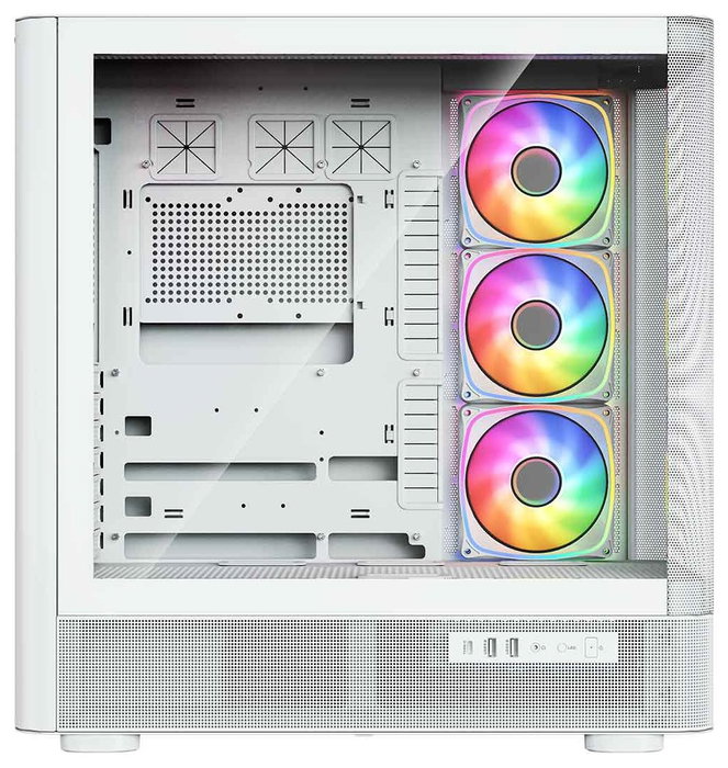 Modecom Volcano AQ500 ARGB Midi Tower Blanca, Carcasa para PC Gaming con Pantalla LCD 6.2" y 4 Ventiladores ARGB