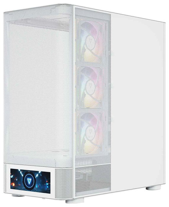 Modecom Volcano AQ500 ARGB Midi Tower Blanca, Carcasa para PC Gaming con Pantalla LCD 6.2" y 4 Ventiladores ARGB