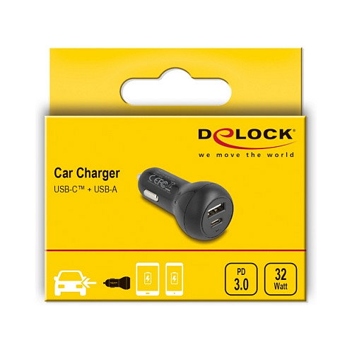 DeLOCK Adaptador de carga para coche USB Type-C™ PD 3.0 y USB Tipo-A 32 W 64329 DeLOCK Adaptador de carga para coche USB Type-C™ PD 3.0 y USB Tipo-A 32 W 64329