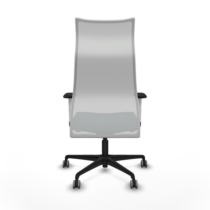 Sillón Albacete con mecanismo Sincro tapizada con Similpiel color Verde botella y malla color Blanco. Equipado con Base nailon negra, Brazos 1D y Ruedas 65 mm parqué