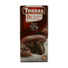 Torras Chocolate Negro 72% Cacao Sin Azúcar 75g - Sin Gluten