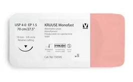 Kruuse Sutura Monofast 4-0 70 cm Aguja 19 mm 3/8 Triangular Violeta USP 4-0 EP 1,5 Corte Inverso 12 Unidades