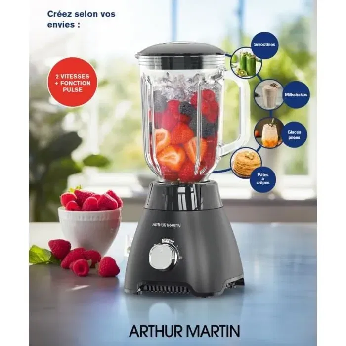 Arthur Martin Batidora de Vaso AMPB40 1.5L 400W 2 Velocidades + Pulso
