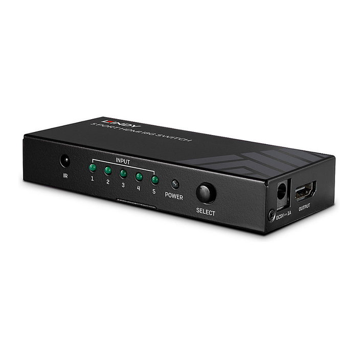 LINDY Switch HDMI 5 Puertos 4K @ 60Hz, 18Gbps, HDR, CEC, Audio 3D - Distribuidor Selector HDMI