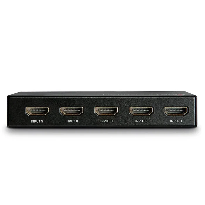 Lindy 38233 Conmutador HDMI Switch 5x1, 5 Puertos de Entrada, HDMI 2.0, 18 Gbit/s, 4K Ultra HD a 60Hz, HDCP 2.2, Metal Negro, con Mando a Distancia RF