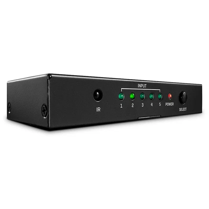 Lindy 38233 Conmutador HDMI Switch 5x1, 5 Puertos de Entrada, HDMI 2.0, 18 Gbit/s, 4K Ultra HD a 60Hz, HDCP 2.2, Metal Negro, con Mando a Distancia RF