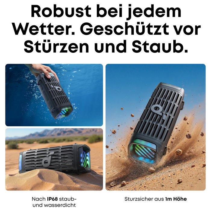 Anker Soundcore Boom 3i Altavoz Bluetooth Portátil 50W IP68 Resistente al Agua 16h Autonomía Negro BassUp TWS Stereo Outdoor Lautsprecher