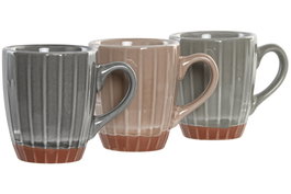 DKD Home Decor Taza de Gres Gris Oscuro y Beige 6 x 7.5 x 8 cm (12 Unidades)