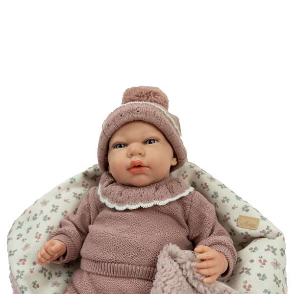 Muñecas Arias - Muñeca Reborn Greta de 40 cm Rosa con Manta para niños y coleccionistas