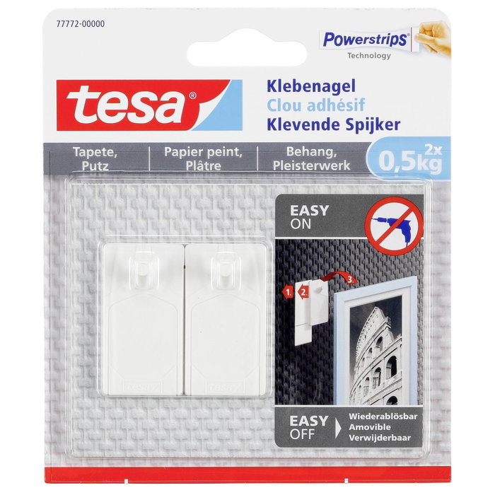 Tesa Clavo adhesivo para papel pintado y yeso, Blanco Tesa Clavo adhesivo para papel pintado y yeso, Blanco