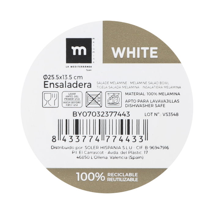 La Mediterranea Ensaladera Mate White 25.5 x 13.5 cm (8 Unidades) introduced by La Mediterranea