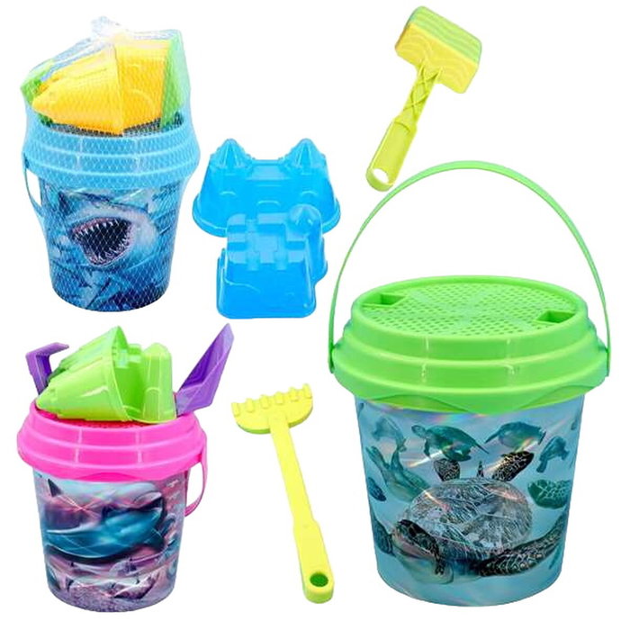 Juinsa Cubo de Playa Láser Animales Marinos con Pala, Rastrillo, Moldes y Cedazo Juinsa Cubo de Playa Láser Animales Marinos con Pala, Rastrillo, Moldes y Cedazo