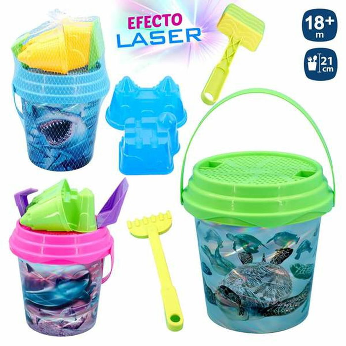 Juinsa Cubo de Playa Láser Animales Marinos con Pala, Rastrillo, Moldes y Cedazo Juinsa Cubo de Playa Láser Animales Marinos con Pala, Rastrillo, Moldes y Cedazo