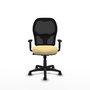 Silla de oficina Alocén con mecanismo Sincro tapizada con Similpiel color Crema y malla color Negro. Equipada con lumbar 1D, Brazos 1D y Ruedas de nailon 50 mm
