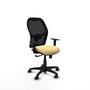 Silla de oficina Alocén con mecanismo Sincro tapizada con Similpiel color Crema y malla color Negro. Equipada con lumbar 1D, Brazos 1D y Ruedas de nailon 50 mm