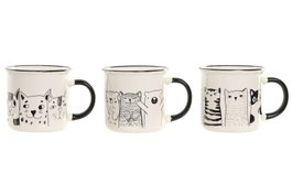 DKD Home Decor Set de 4 Tazas de Porcelana Animales, 340ml