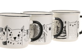 DKD Home Decor Mug Scandi Blanco y Negro Porcelana New Bone Animales 13 x 9.5 x 9 cm 340ml Apto Microondas y Lavavajillas (12 Unidades)