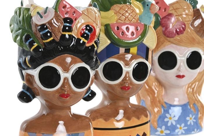 DKD Home Decor Macetero Tropical Multicolor Cerámica 8 x 18 x 10 cm (6 Unidades)