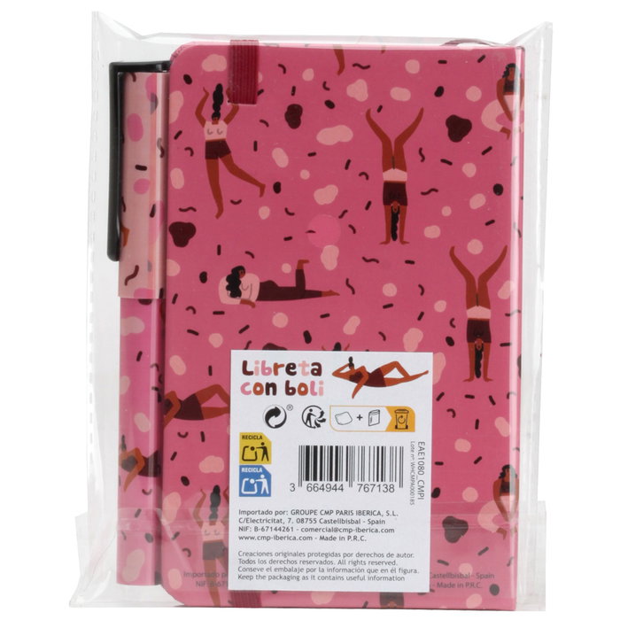 CMP General Libreta con Bolígrafo "Time to Play" - Libreta Tapa Dura con Elástico y Marcador, 160 Páginas Blancas, 14x9x1.2 cm - cmP General