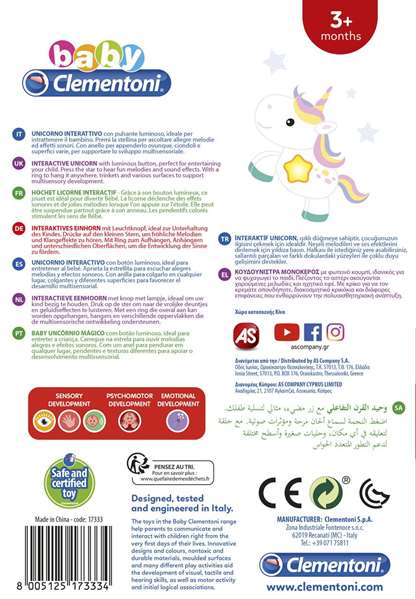 Clementoni Sonajero Unicornio Musical con Sonido 15x22x7cm