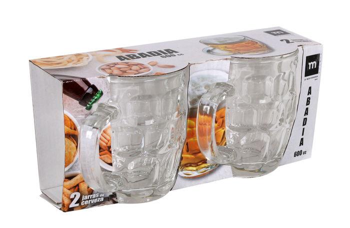La Mediterranea Set 2 Jarras Cerveza 550 cc Abadia, Vidrio, 14 x 9.5 x 12 cm (12 Cajas)