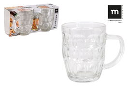 La Mediterranea Set 2 Jarras Cerveza 550 cc Abadia, Vidrio, 14 x 9.5 x 12 cm (12 Cajas)
