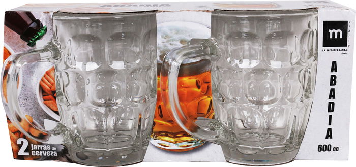 La Mediterranea Set 2 Jarras Cerveza 550 cc Abadia, Vidrio, 14 x 9.5 x 12 cm (12 Cajas)