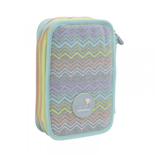 Milan Plumier 2 Pisos con Contenido Sugar Diamond 081264SD Edición Especial Pastel Escolar para Niña Gris poliéster 195x130x50mm