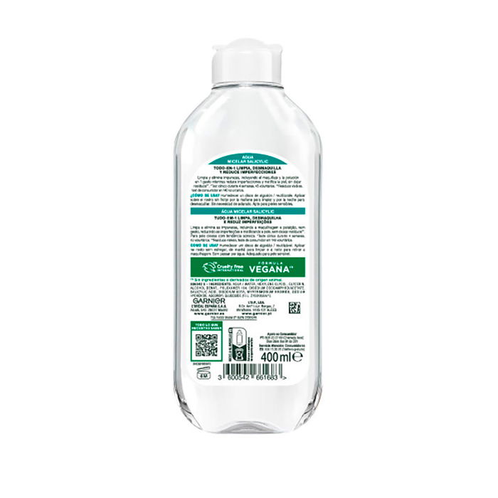 Garnier SkinActive Agua Micelar con Carbón y Ácido Salicílico 400 ml - Limpiadora, Desmaquillante y Purificante para Piel con Imperfecciones Garnier SkinActive Agua Micelar con Carbón y Ácido Salicílico 400 ml - Limpiadora, Desmaquillante y Purificante para Piel con Imperfecciones
