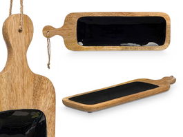 Giftdecor Bandeja Rectangular con Asa de Madera de Mango, Negro, 50x14x3 cm (Set de 6)