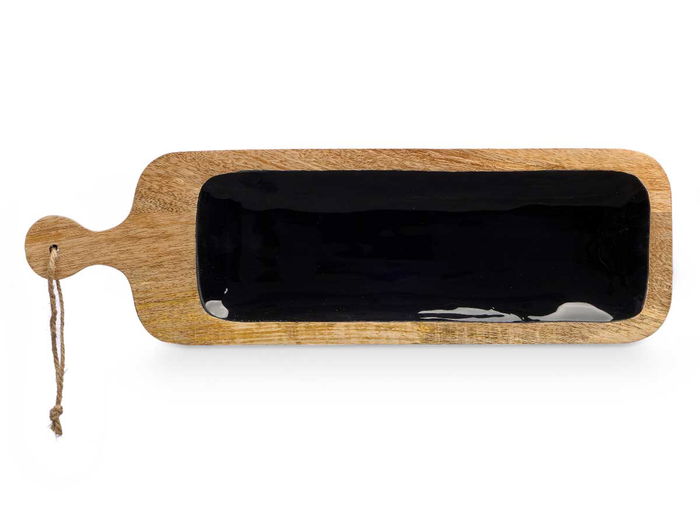 Giftdecor Bandeja Rectangular con Asa de Madera de Mango, Negro, 50x14x3 cm (Set de 6)