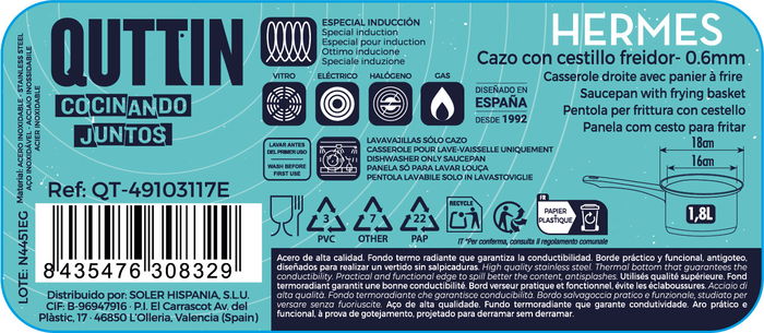 Hermes Cazo con Cestillo Freidor 16 cm (1,8 L) Acero Inoxidable (4 Unidades)