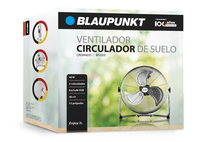 BLAUPUNKT Ventilador Industrial de Pie Cromado, 30 cm y 40W, para Suelo, Enfriador de Aire