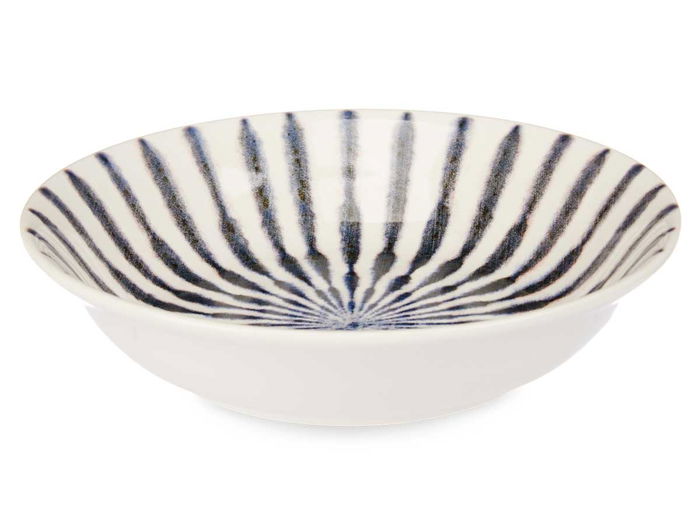 Vessia Plato Porcelana Hondo 21 cm Raya Azul Blanco Ancho 21.6 cm Alto 5 cm Largo 21.6 cm (Set de 24)