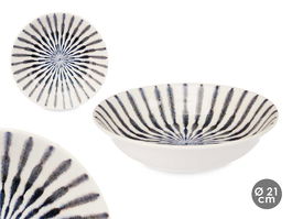 Vessia Plato Porcelana Hondo 21 cm Raya Azul Blanco Ancho 21.6 cm Alto 5 cm Largo 21.6 cm (Set de 24)