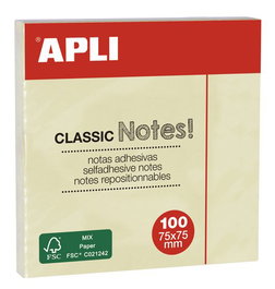 Apli Bloc de notas adhesivas 100h 75x75mm amarillo