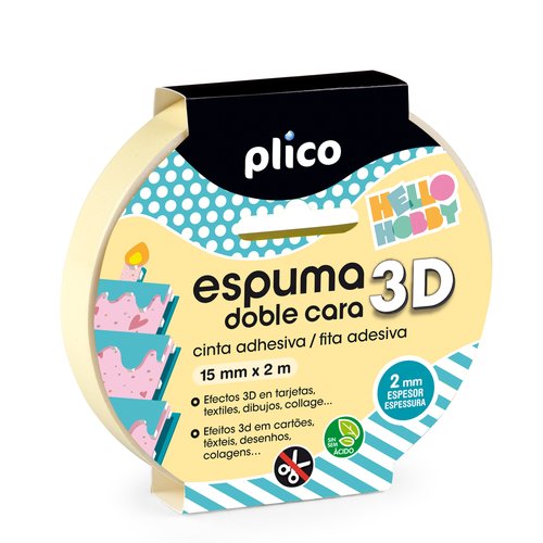 Cinta Adhesiva Doble Cara Plico Rollo 2X15 Espuma Efecto 3D
