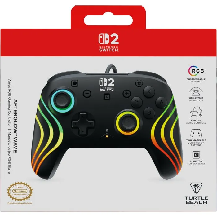 Turtle Beach Mando de juegos con cable RGB Afterglow Wave AACSB73306 para Nintendo Switch 2 - Negro Turtle Beach Mando de juegos con cable RGB Afterglow Wave AACSB73306 para Nintendo Switch 2 - Negro