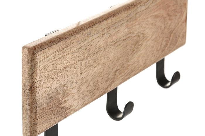 DKD Home Decor Perchero Pared Softedges Urban Marron Mango y Hierro 38 x 16 x 5 cm con 3 Ganchos